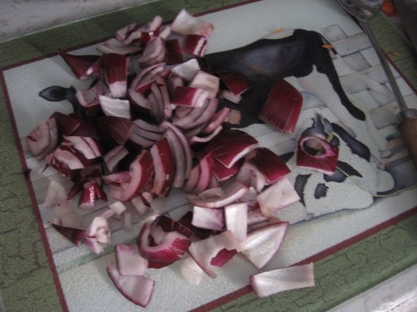 about 1/2 Red Onion chopped thick