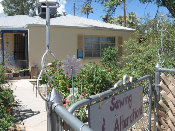 Ms. SpoolTeacher does sewing and alterations to keep herself a gardening hoer